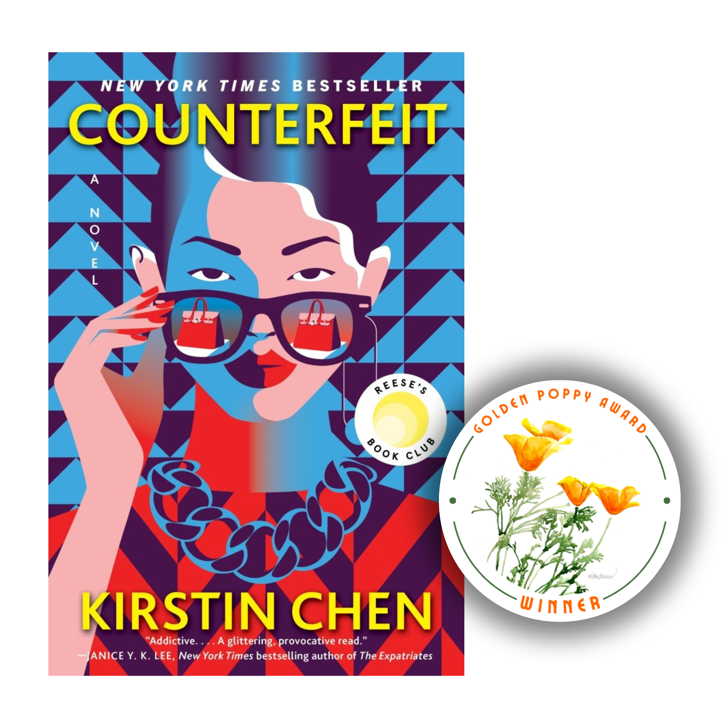 Counterfeit cover with golden poppy 2022 winner sticker